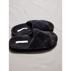 Skin Quilted Women Velour Terry Slip On Slipper Shoes Black Size 9 Old Money VTG